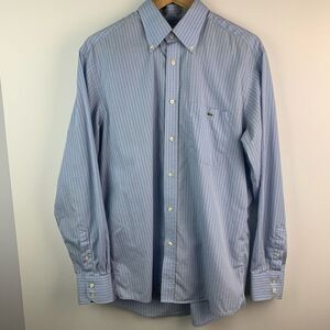 Lacoste Shirt Mens Blue Grid Check Long Sleeve Button Up Casual Crocodile Sz 42